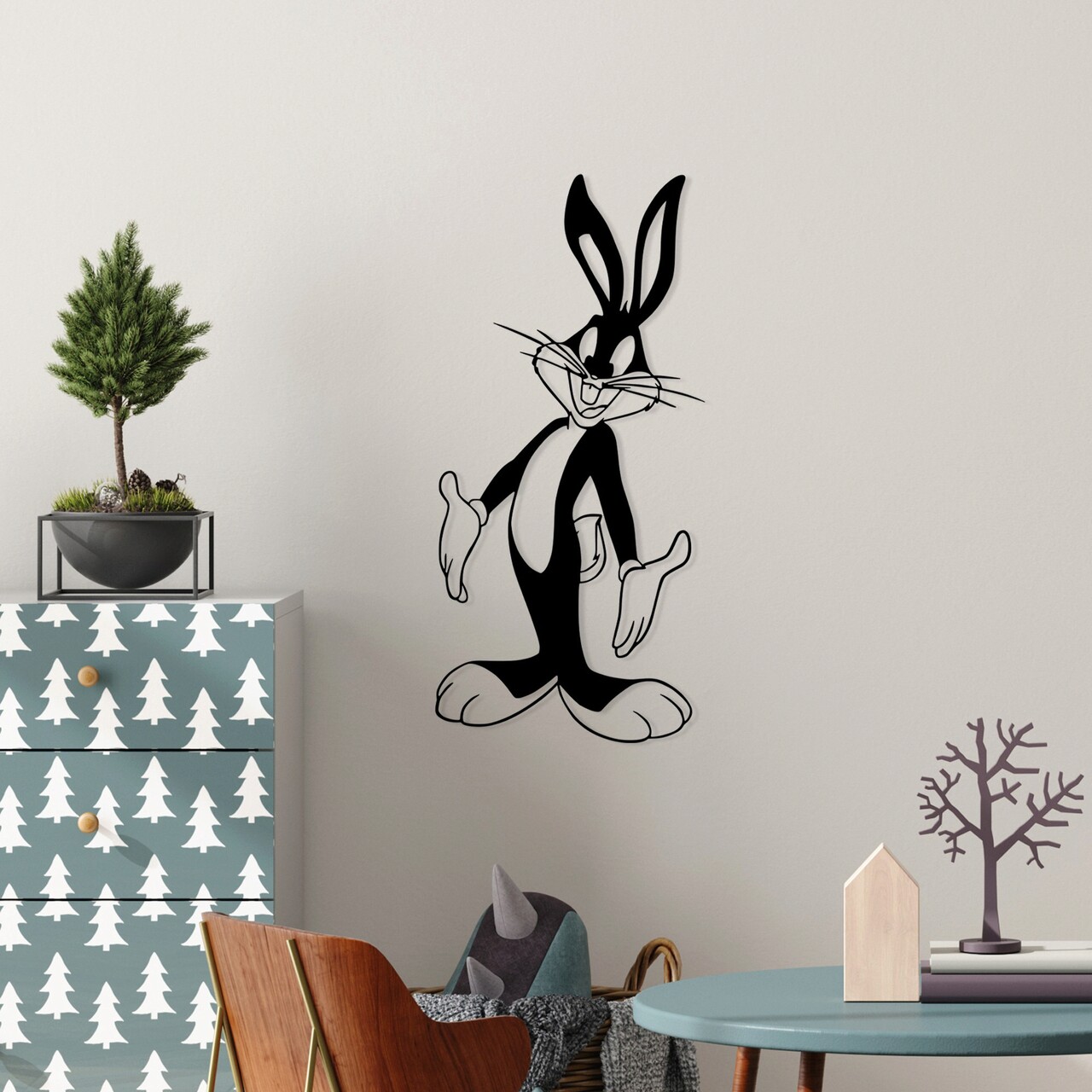 Decoratiune de perete, Bugs Bunny 1, Metal, Dimensiune: 33 x 70 cm, Negru - 1 | YEO