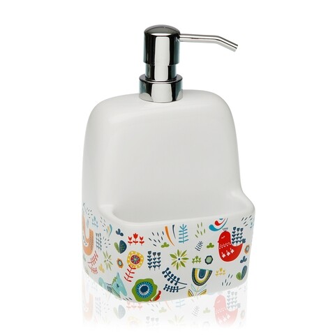 Dozator pentru detergent de vase cu suport pentru burete, Versa, Manaia, 19 x 11.2 x 9.8 cm, ceramica, multicolor