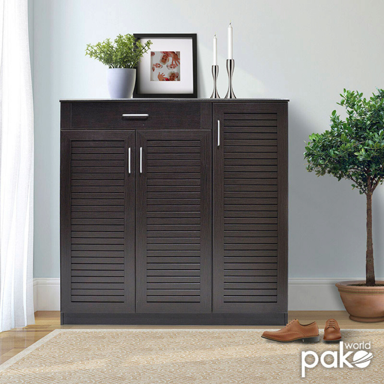 Pantofar cu 3 usi Sante, Pakoworld, 30 perechi pantofi, 120x37x123 cm, PAL/MDF, wenge