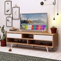 Comoda TV, Mod Design, Glasgow, 140x52x35 cm, Stejar / Alb