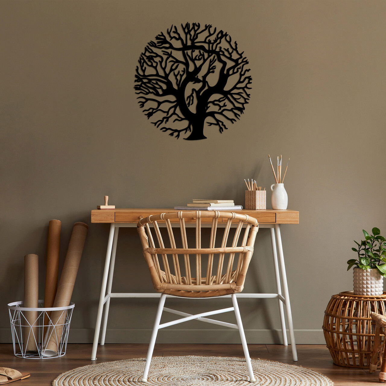 Decoratiune de perete, Monument Tree, Metal, Dimensiune: 72 x 72 cm, Negru