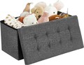 Bancheta cu spatiu pentru depozitare Ottoman Dark, Vasagle, 76 x 38 x 38 cm, pliabila, imitatie in/MDF, gri inchis