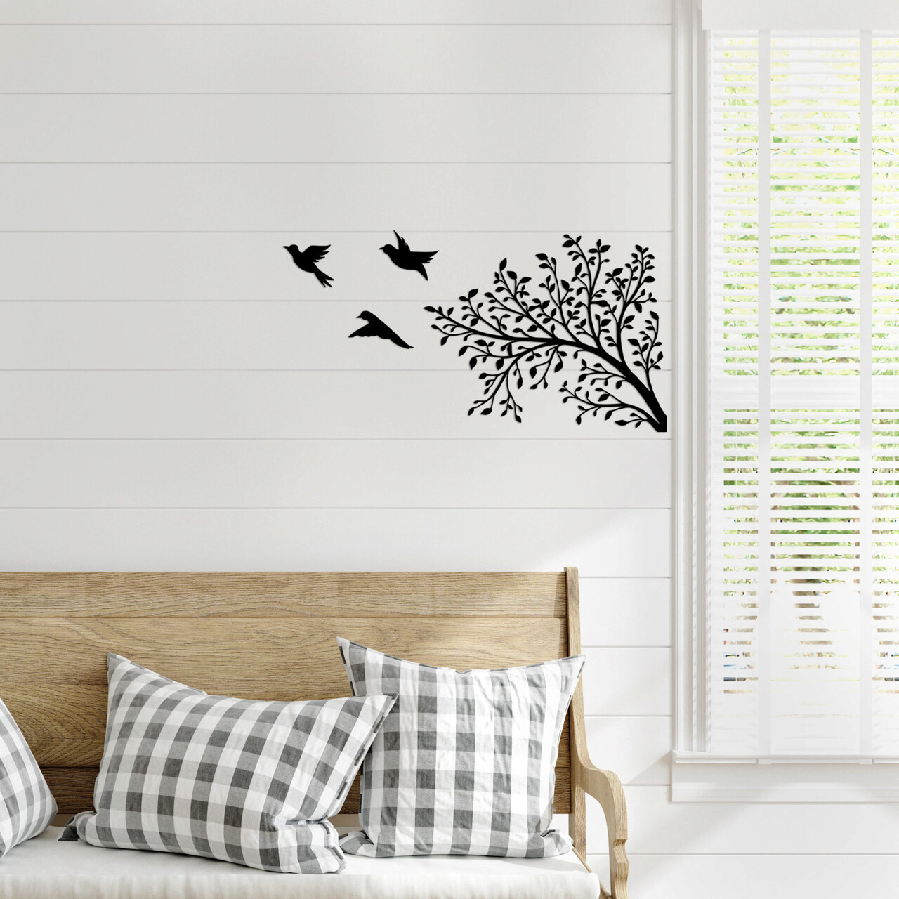 Decoratiune de perete, Birds From The Branch, Metal, 70 x 37 cm, Negru - 1 | YEO