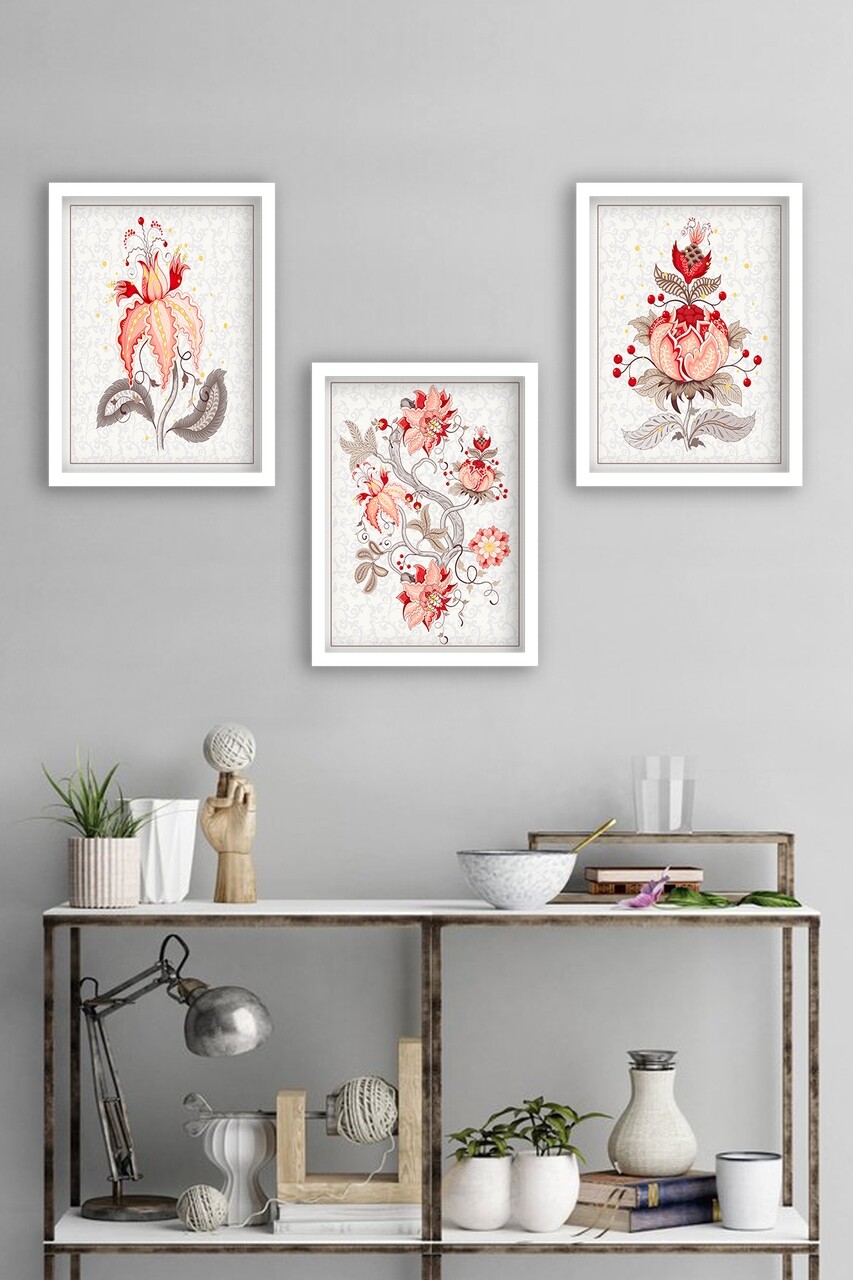Set 3 tablouri decorative Flower-200, Tablo center, 34x44 cm, MDF, multicolor