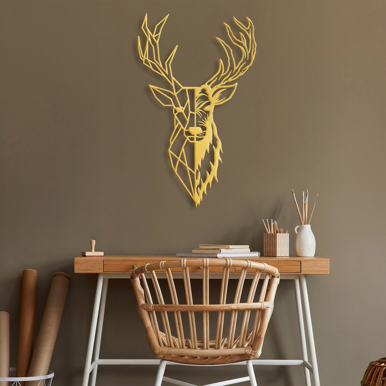 Decoratiune de perete, Red Deer 3, Metal, Dimensiune: 42 x 70 cm, Auriu - 2 | YEO