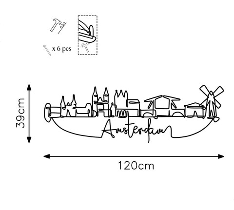 Decoratiune de perete, Amsterdam, Metal, Grosime: 2 mm, Negru