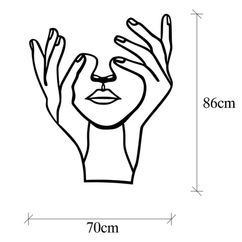 Decoratiune de perete, Hand Face, Metal, Dimensiune: 70 x 86 cm, Negru