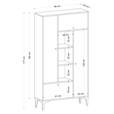 Corp biblioteca, Emerald, Pera, 96x177x32 cm, Stejar safir / negru