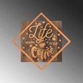 Decoratiune de perete, Life Begins After Coffee, 50% lemn/50% metal, Dimensiune: 54 x 54 cm, Nuc / Cupru