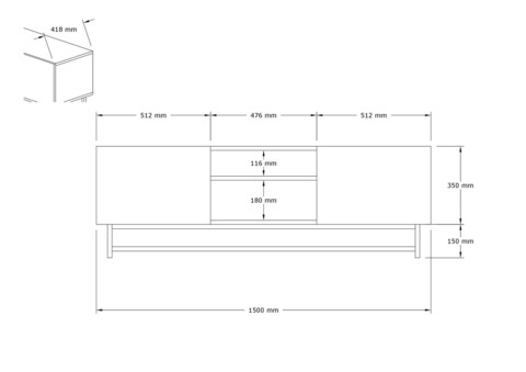 Comoda TV Tugi, Puqa Design, 150x36.8x50 cm, alb