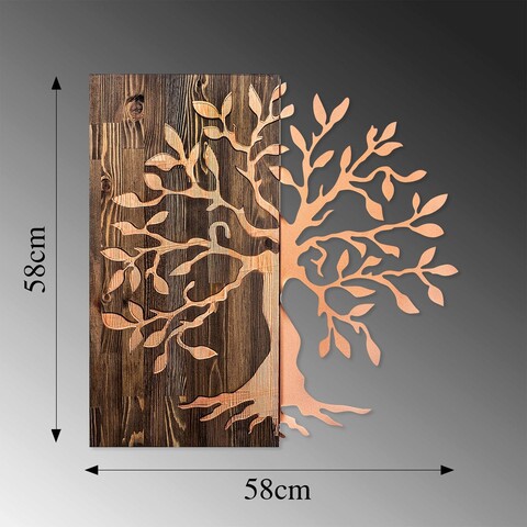 Decoratiune de perete, Tree, 50% lemn/50% metal, Dimensiune: 58 x 58 cm, Nuc / Cupru