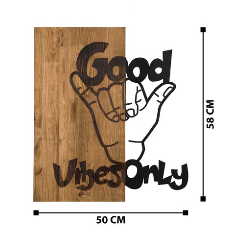 Decoratiune de perete, Good Vibes, Metal, Dimensiune: 114 x 50 cm, Nuc negru