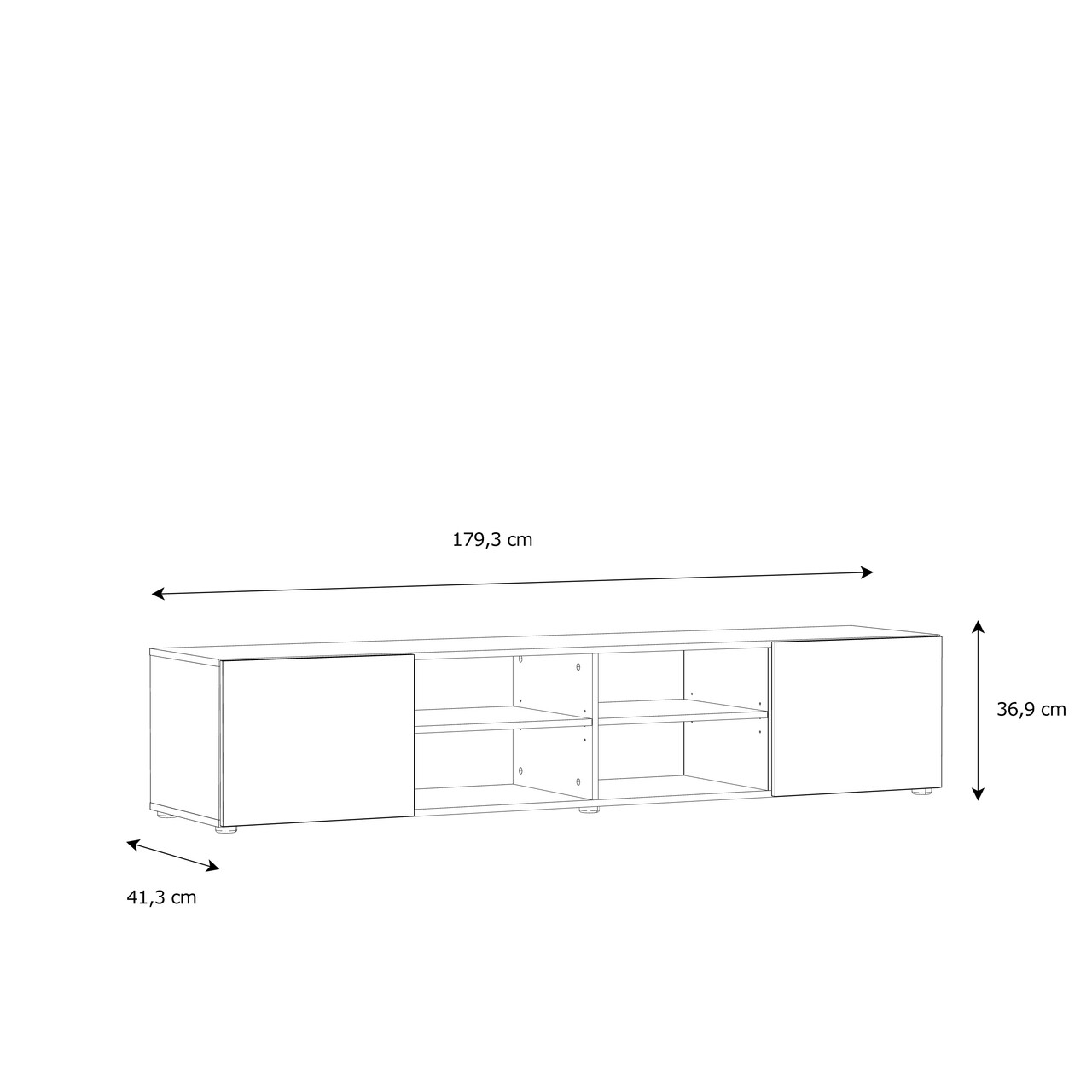 Comoda TV Raalte, Bedora, 179.3x41.3x36.9 cm, PAL, stejar/negru