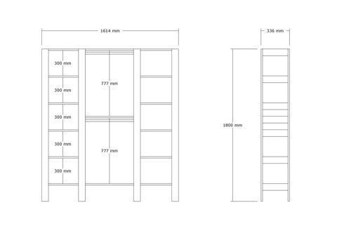 Dulap pentru haine, Puqa Design, City, 161.4x180x33.6 cm, PAL, Nuc