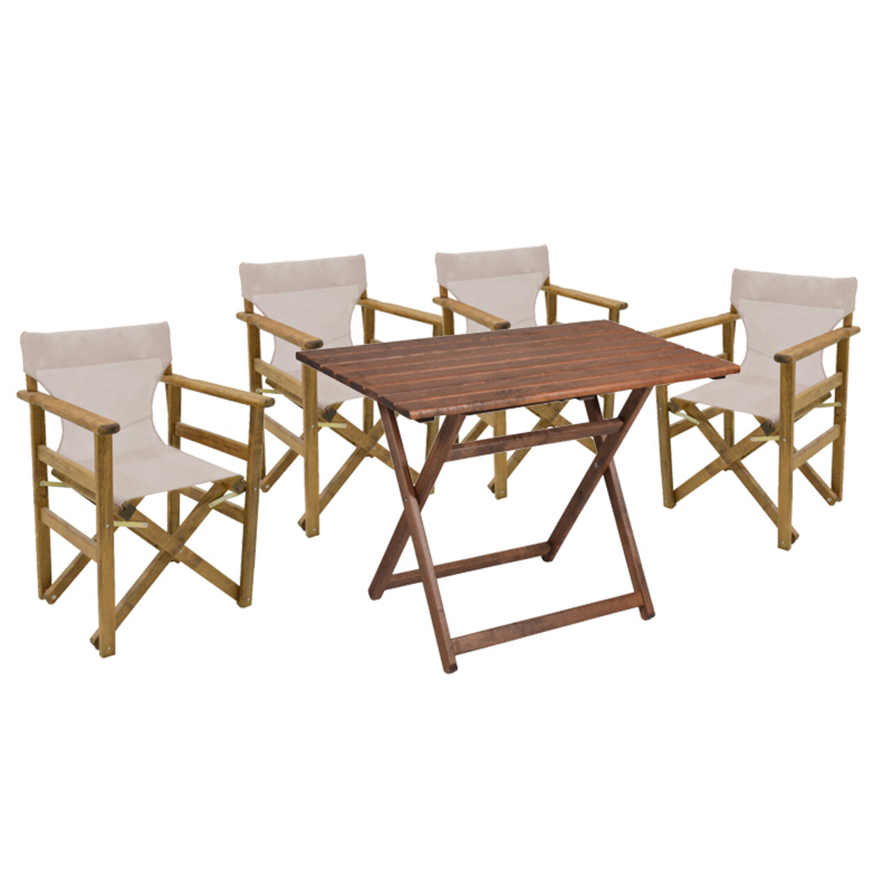 Set mobilier de gradina 5 piese Retto, Pakoworld, masa si 4 scaune, 100x60x71 cm, lemn masiv de fag/PVC perforat, bej/alb