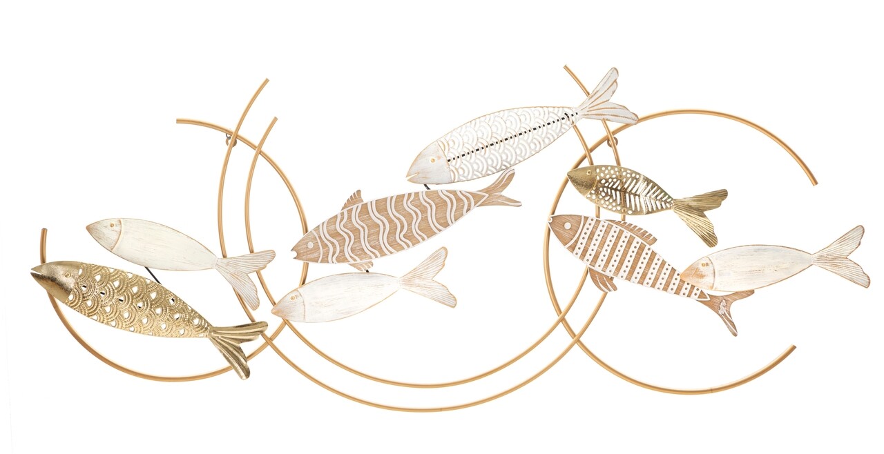 Decoratiune pentru perete, Mauro Ferretti, Fishy, 142.9 x 5 x 61.6 cm, fier/mdf, multicolor