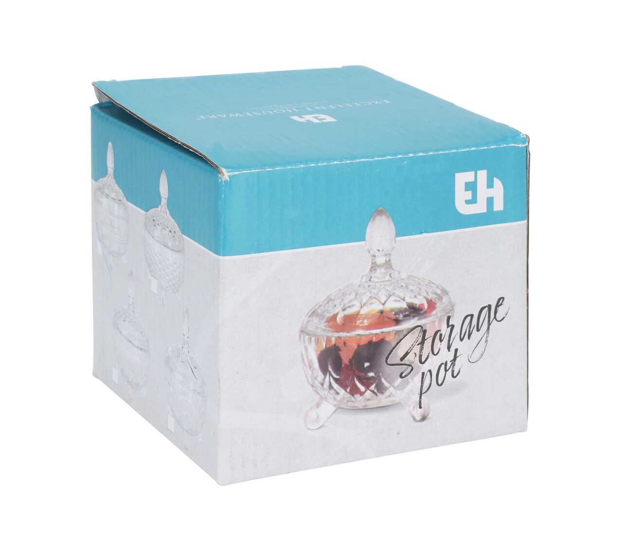 Bomboniera cu capac V3, Excellent Houseware, 9.8x12.5 cm, 200 ml, sticla, transparent - 1 | YEO