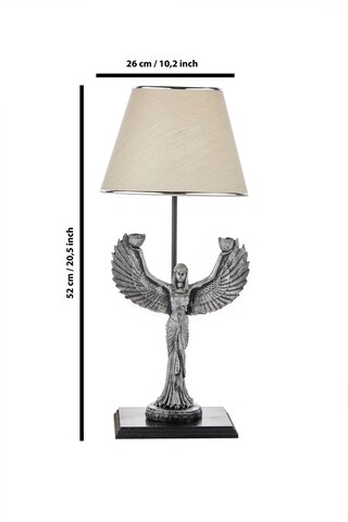 Lampa de masa, FullHouse, 390FLH1937, Baza din lemn, Argintiu / Bej
