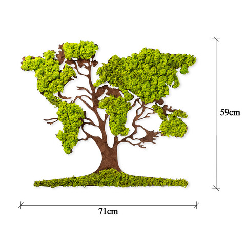 Decoratiune de perete, Tree 2, 100% MDF/MOSS (grosime: 6 mm), Dimensiune: 71 x 1 x 59 cm, Verde/Maro