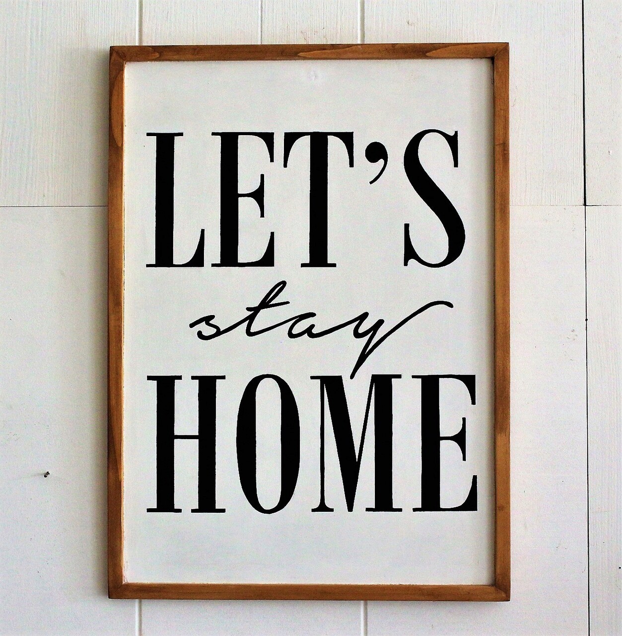 Decoratiune de perete, Let\'s Stay Home, 40x55x2.5 cm, Lemn , Maro / Alb / Negru