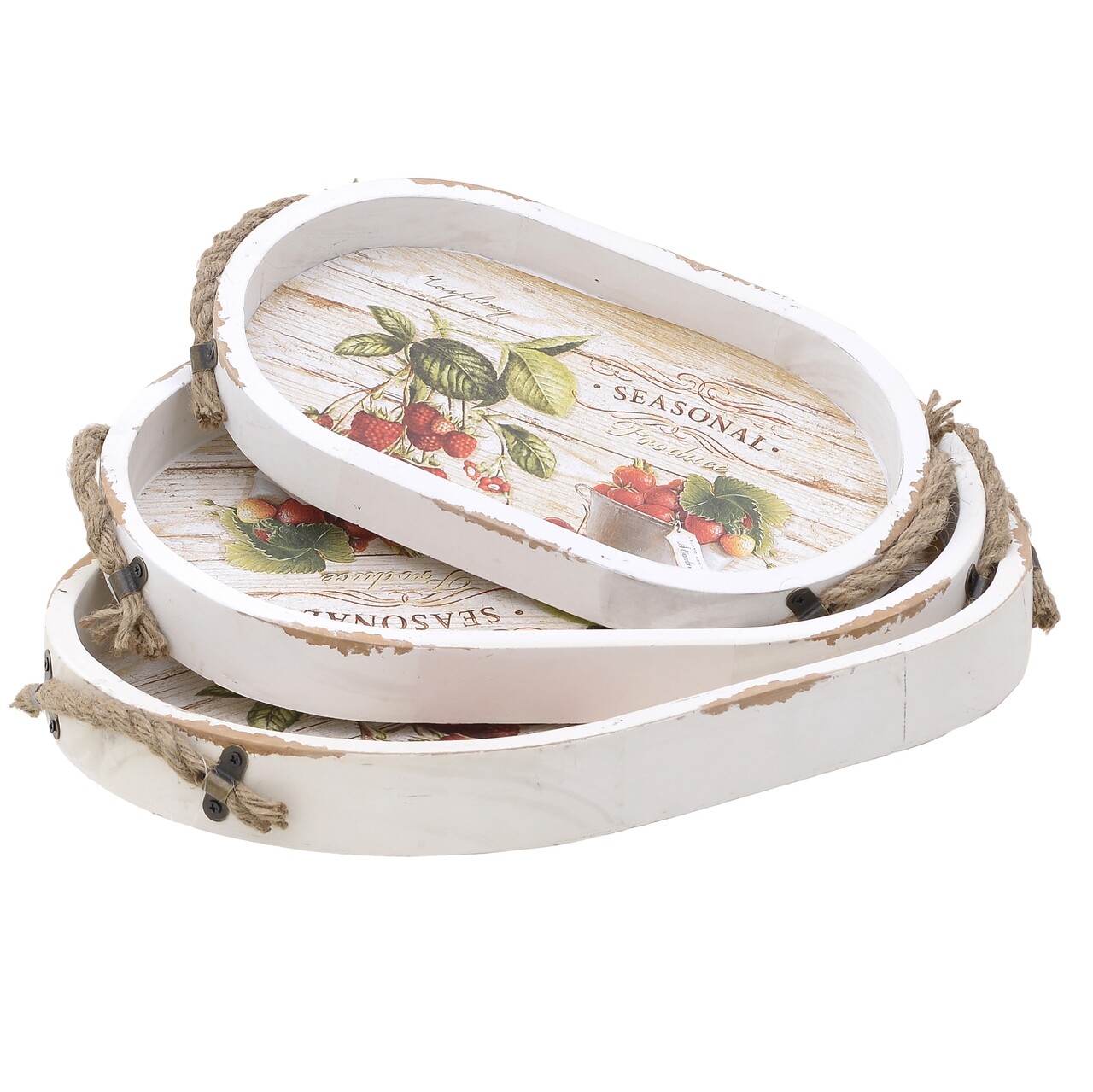 Set 3 Tavi Pentru Servire Fruit, InArt, 44x30x5 Cm, Lemn De Mesteacan