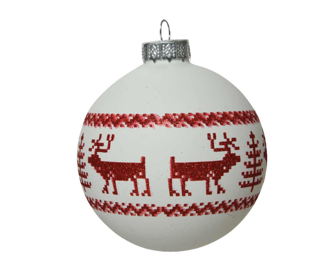 Glob Bauble red reindeer, Decoris, O8 cm, sticla, rosu/alb