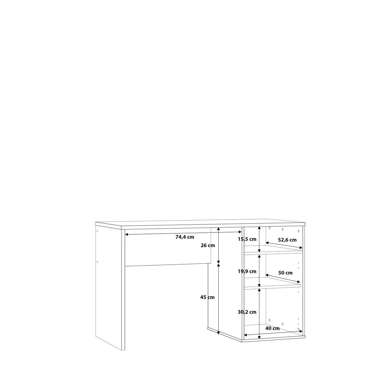 Birou Meerlo, Bedora, 120x55x72.2 cm, PAL/plastic, negru/stejar