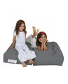 Set fotoliu dublu si 2 taburete pentru copii, Bean Bag, Ferndale, 100x50x40 cm, poliester impermeabil, gri fumuriu