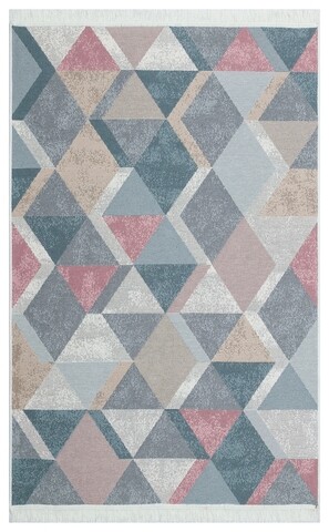 Covor Kilim cu 2 fete, Arya 10 Blue/Pink, Baketo, 100% bumbac reciclat, 160x230 cm