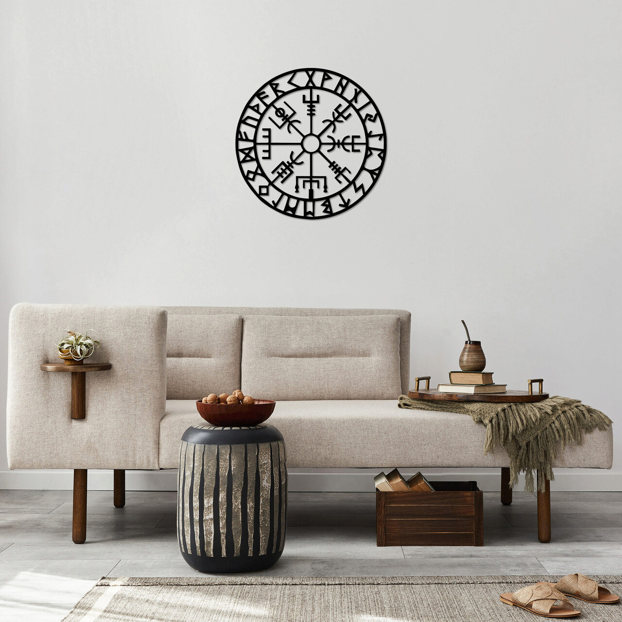 Decoratiune de perete, Vegvisir 6, Metal, Dimensiune: 62 x 62 cm, Negru - 1 | YEO