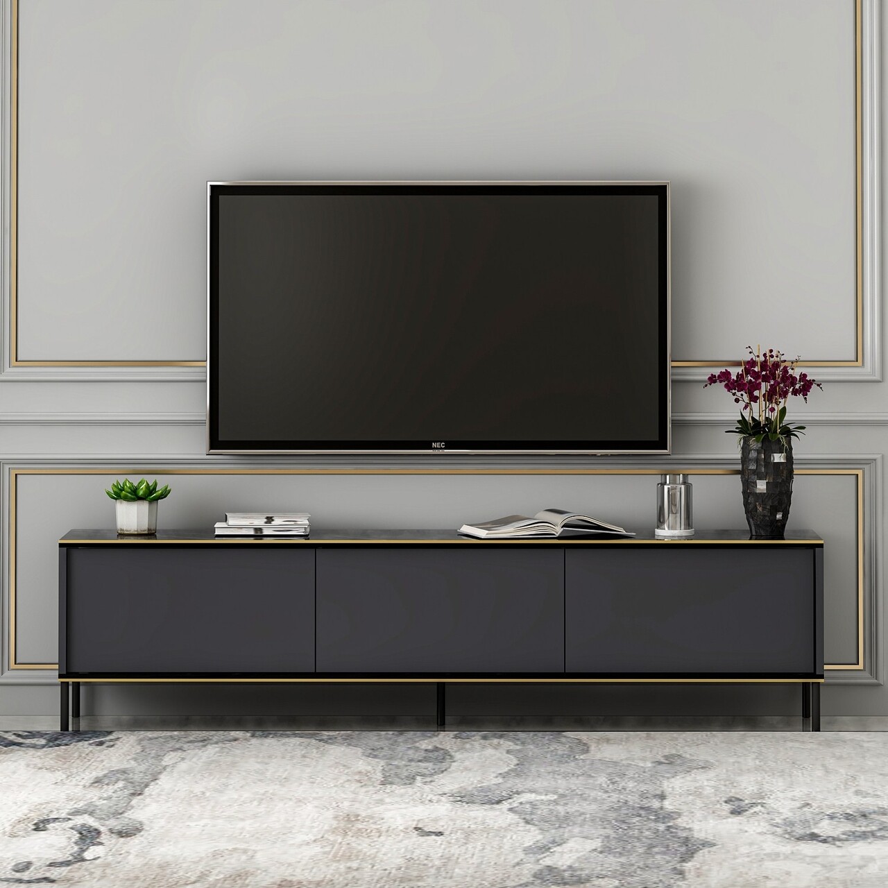 Comoda TV, Inarch, Imaj, 180 X 45.2 X 35 Cm, Pal Melaminat, Antracit