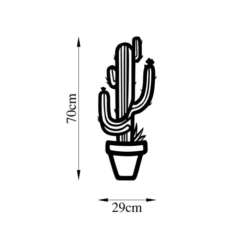 Decoratiune de perete, Cactus, Metal, Dimensiune: 29 x 70 cm, Negru