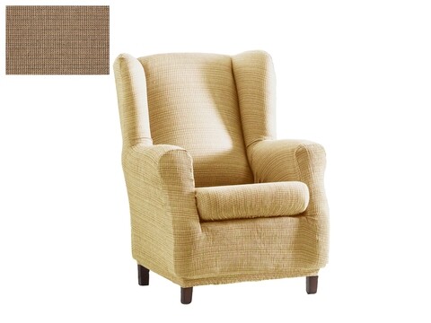 Husa fotoliu elastica bi-stretch, Aquiles, wing chair, bej in C/11