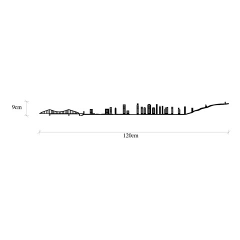 Decoratiune de perete, Montreal Skyline, Metal, Dimensiune: 120 x 0,15 x 9 cm, Negru