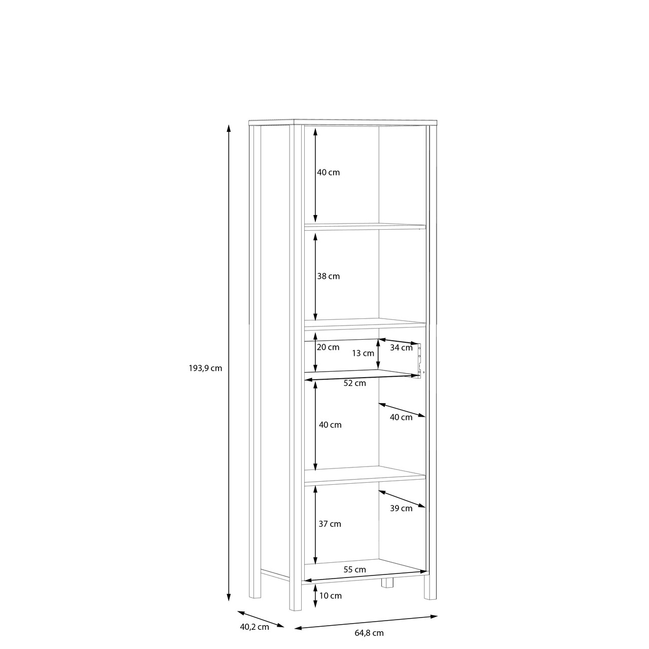 Dulap Heusden, Bedora, 64.8x40.2x193.9 cm, PAL/metal, negru/stejar