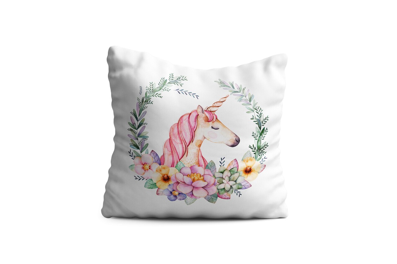 Perna decorativa Unicorn w flower, Oyo Kids, 43x43 cm, poliester, multicolor