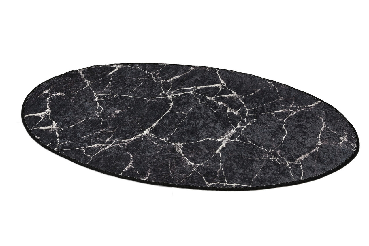 Covoras de baie, Chilai, Marble DJT, 80x120 cm, Catifea, Negru / Bleumarin / Alb - 1 | YEO