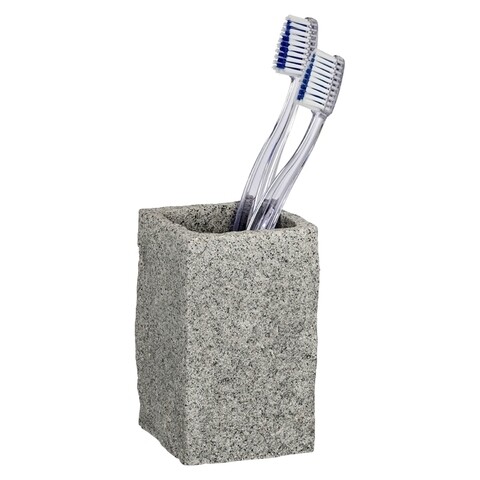 Suport pentru periute si pasta de dinti, Wenko, Granite, 6.5 x 10.6 x 6.5 cm, polirasina, gri