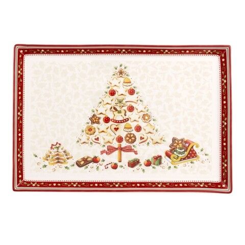 Platou pentru prajituri, Villeroy & Boch, Winter Bakery Cake, 39 x 26.5 cm, portelan premium