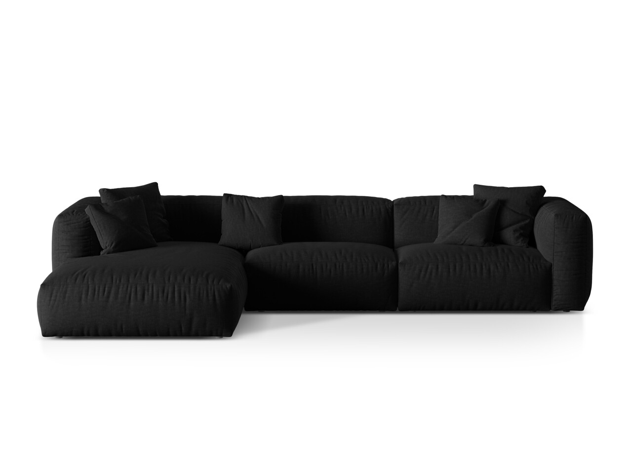 Coltar modular stanga 3 locuri, Martina-169, Micadoni Home, 332x176x75 cm, tesatura structurata catifelata, negru