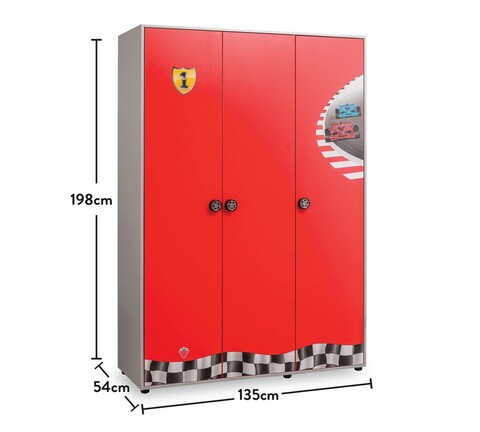 Dulap pentru haine, Çilek, Race Cup 3 Doors Wardrobe, 135x198x54 cm, Multicolor