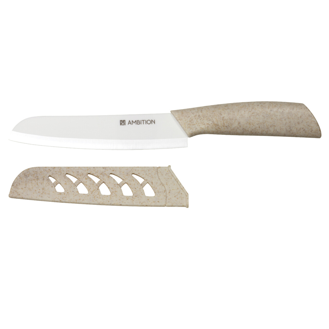 Cutit santoku Skiv, Ambition, 15 cm, ceramica/plastic, alb/bej