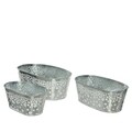 Set 3 ghivece Flower Oval, Decoris, zinc, argintiu