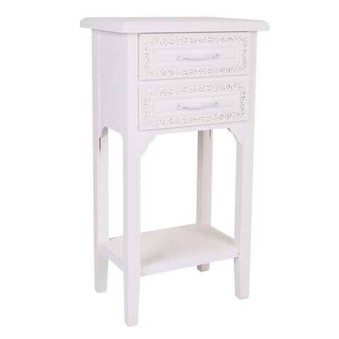 Noptiera cu 2 sertare, Sofia, Creaciones Meng, 37x26.5x69.5 cm, lemn de pin/MDF, alb