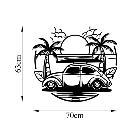 Decoratiune de perete, Sea Sand Vosvos, Metal, Dimensiune: 70 x 63 cm, Negru