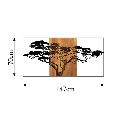 Decoratiune de perete, Acacia Tree, 50% lemn/50% metal, Dimensiune: 147 x 3 x 70 cm, Nuc negru