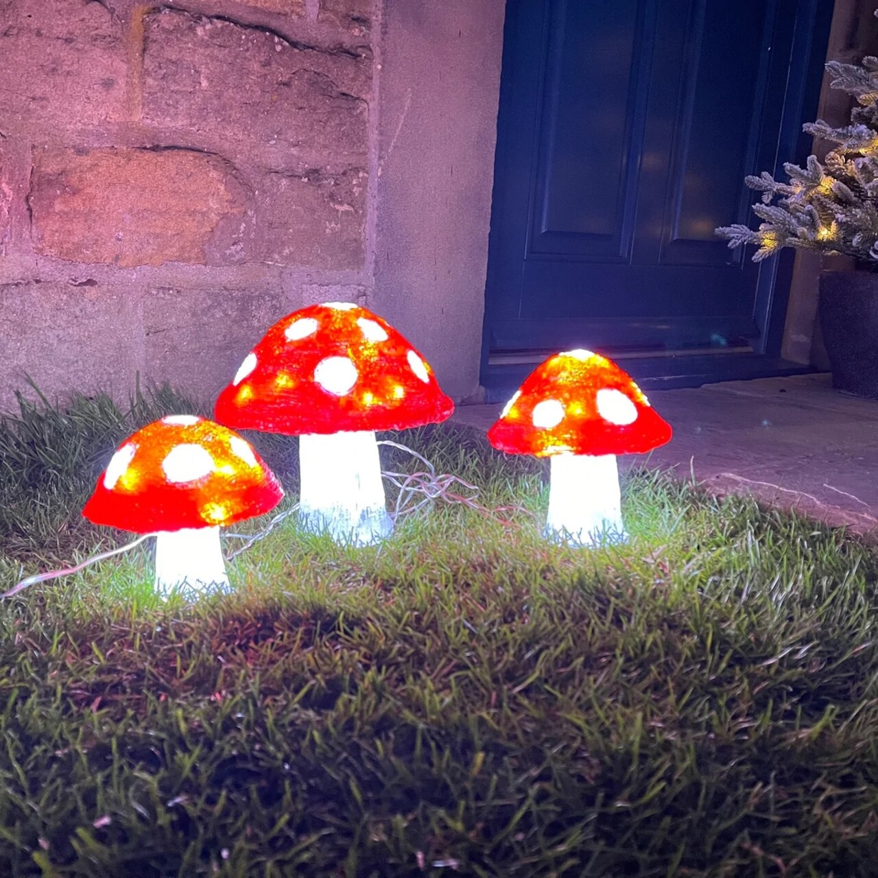 Set 3 decoratiuni luminoase pentru exterior Mushrooms, Lumineo, 16/20/32 LED-uri, rosu/alb - 1 | YEO