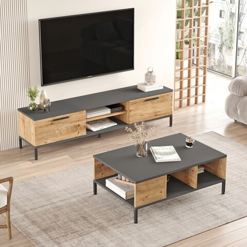 Set mobilier living, Locelso, RL5-AA, Pinul Atlantic / Antracit