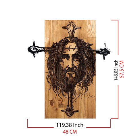 Decoratiune de perete, Jesus, Metal, 100 x 50 cm, Nuc negru