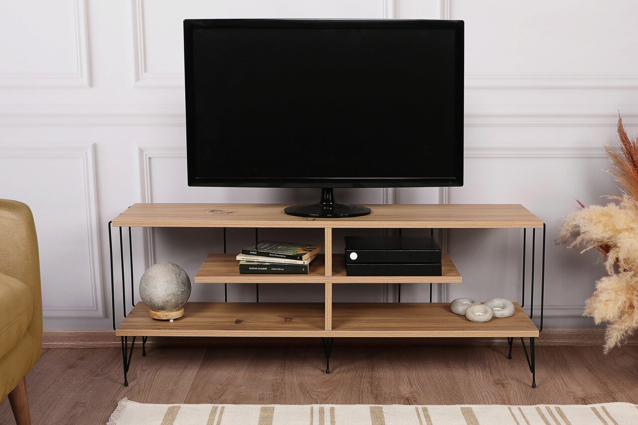 Comoda TV, Kalune Design, Eze, 120x44.5x30 cm, Stejar